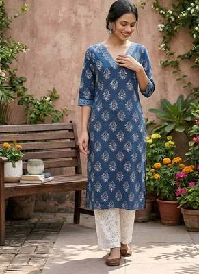Blue  pure cotton printed kurti for women 3