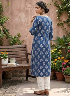 Blue  pure cotton printed kurti for women 4