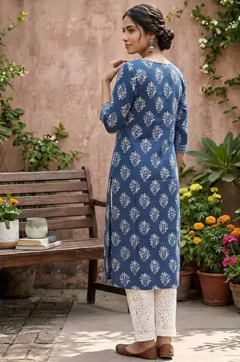 Blue  pure cotton printed kurti for women