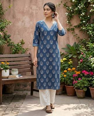 Blue  pure cotton printed kurti for women 5