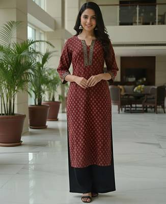 Maroon  pure cotton printed kurti for women 1