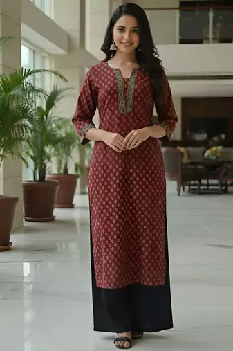 Maroon  pure cotton printed kurti for women