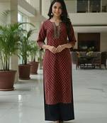 Maroon  pure cotton printed kurti for women