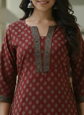 Maroon  pure cotton printed kurti for women 2