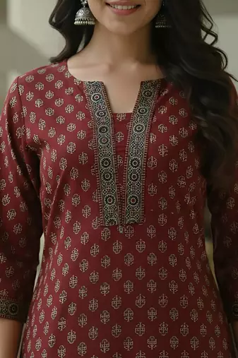 Maroon  pure cotton printed kurti for women