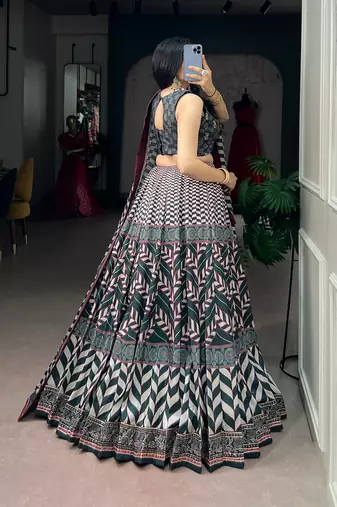 Women's Vaishali Silk Printed Lehenga Choli with Beadswork and Gotta Patti Lace
