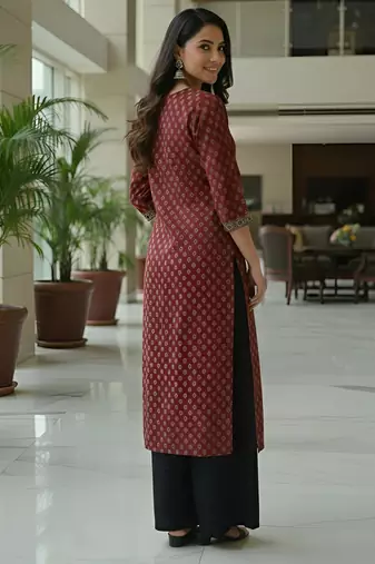 Maroon  pure cotton printed kurti for women
