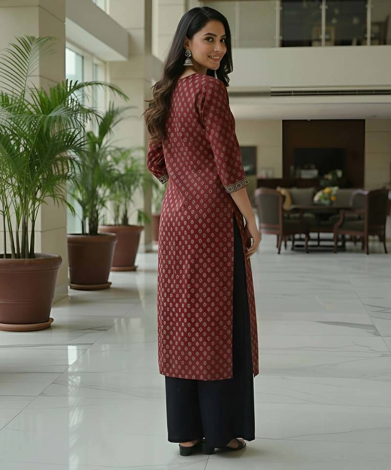Maroon  pure cotton printed kurti for women