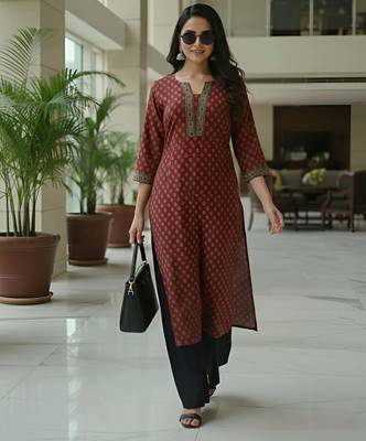 Maroon  pure cotton printed kurti for women 5
