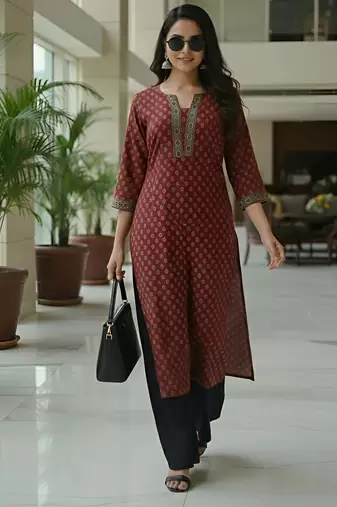 Maroon  pure cotton printed kurti for women