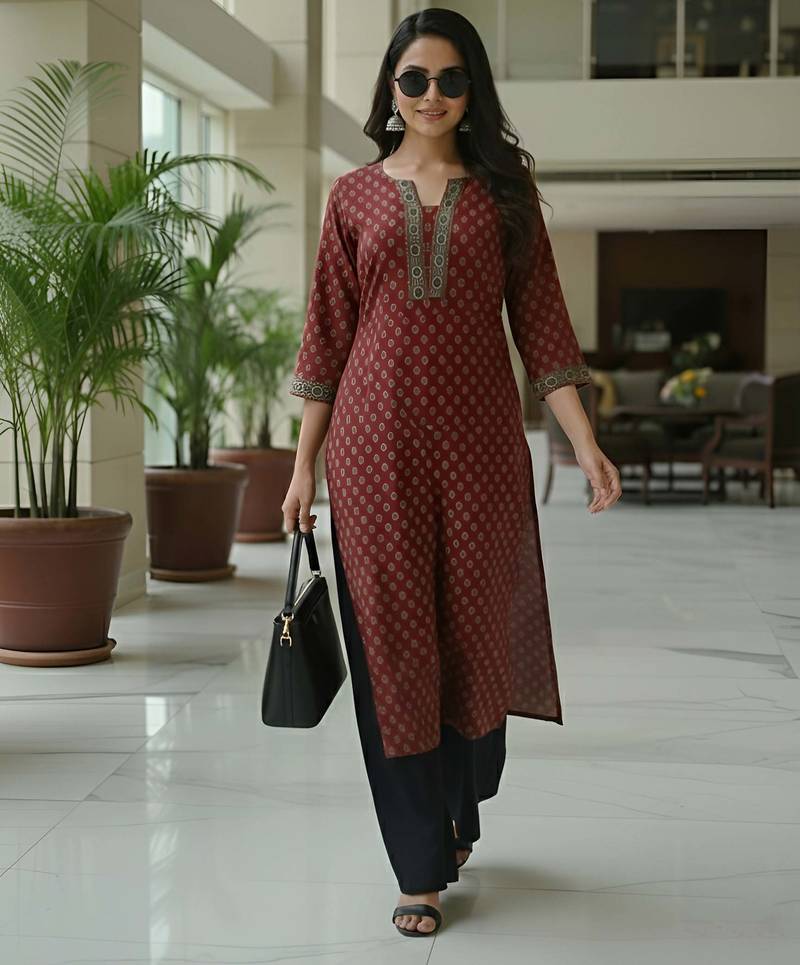 Maroon  pure cotton printed kurti for women