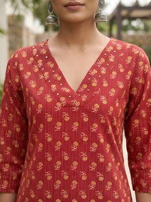 Red  pure cotton printed kurti for women 2