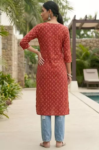 Red  pure cotton printed kurti for women