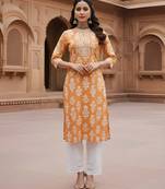 Orange  pure cotton printed kurti for women