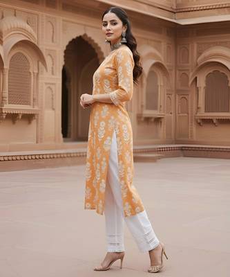 Orange  pure cotton printed kurti for women 3