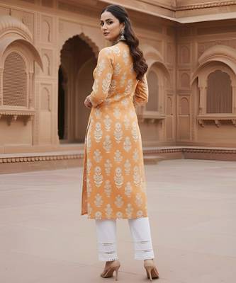 Orange  pure cotton printed kurti for women 4