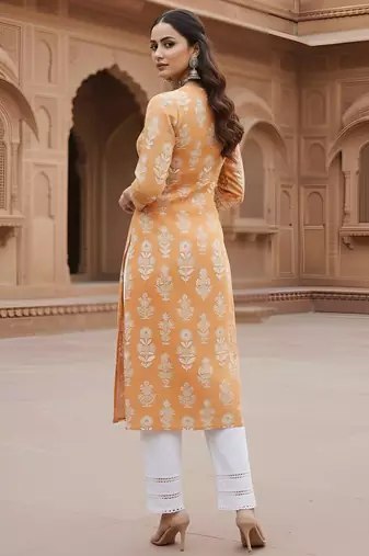 Orange  pure cotton printed kurti for women