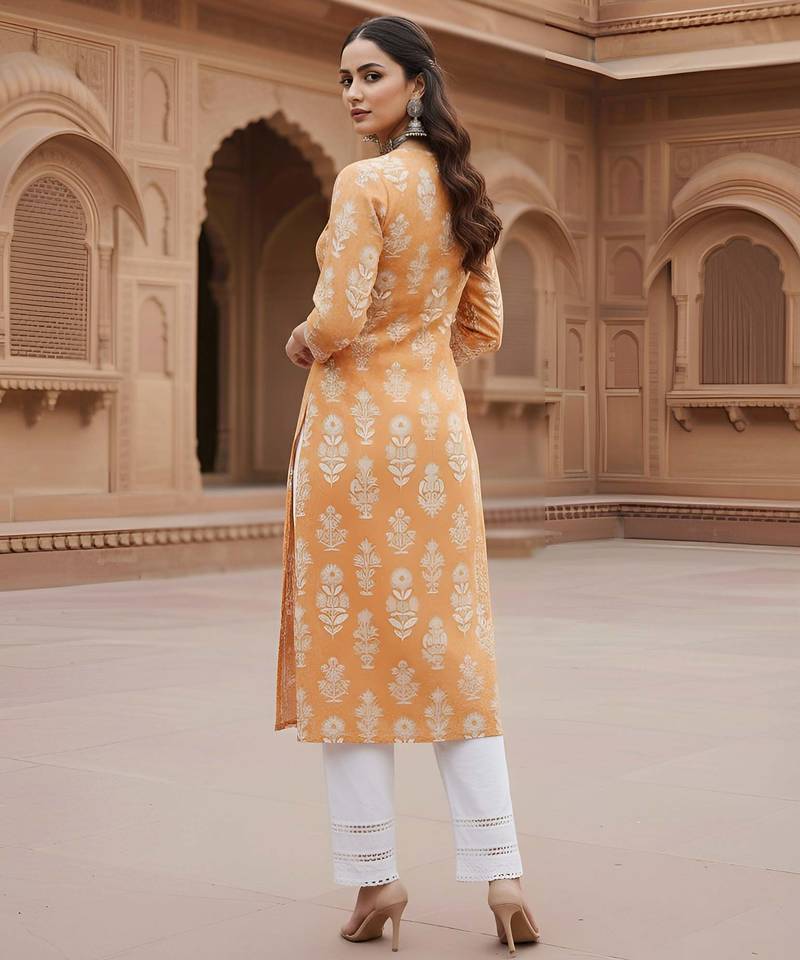 Orange  pure cotton printed kurti for women