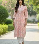 Peach  pure cotton printed kurti for women
