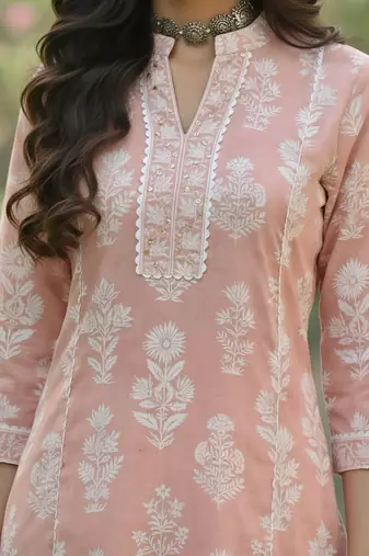 Peach  pure cotton printed kurti for women