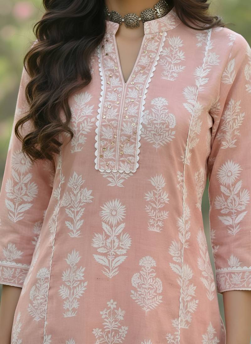 Peach  pure cotton printed kurti for women