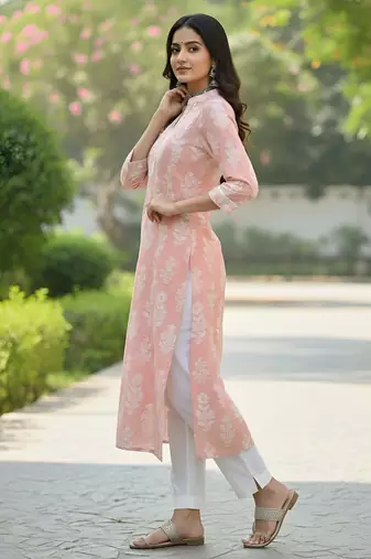 Peach  pure cotton printed kurti for women