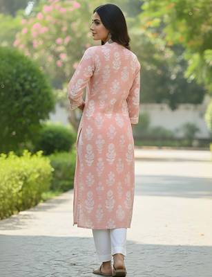 Peach  pure cotton printed kurti for women 4