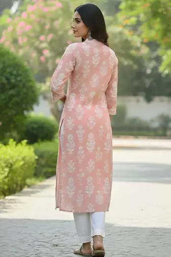 Peach  pure cotton printed kurti for women