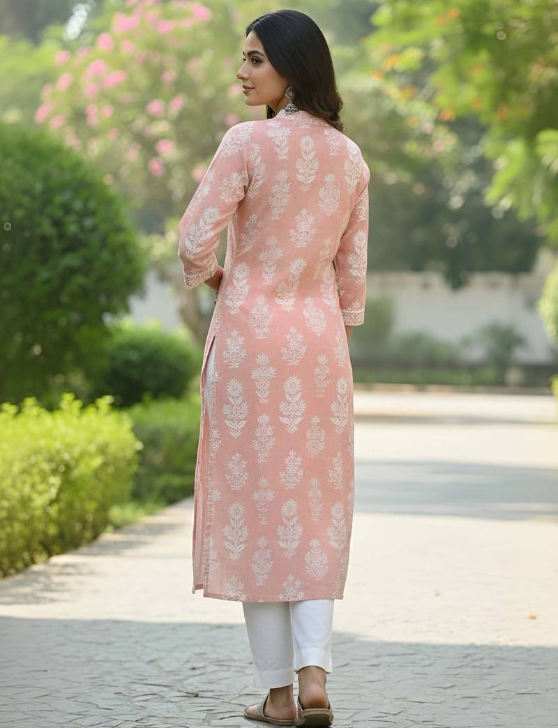 Peach  pure cotton printed kurti for women