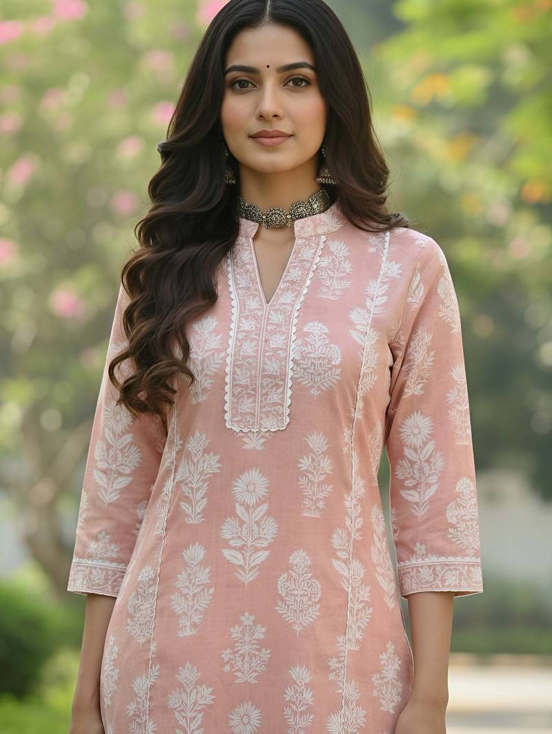 Peach  pure cotton printed kurti for women