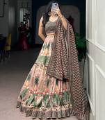Women's Vaishali Silk Printed Lehenga Choli with Beadswork and Gotta Patti Lace