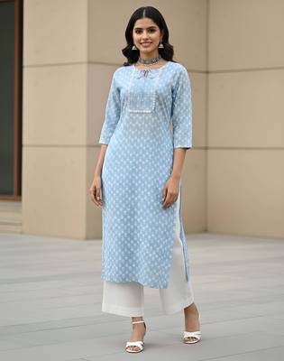 Blue  pure cotton printed kurti for women 1