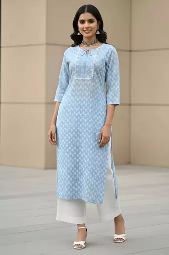 Blue  pure cotton printed kurti for women