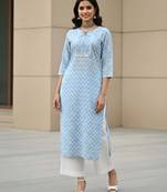 Blue  pure cotton printed kurti for women