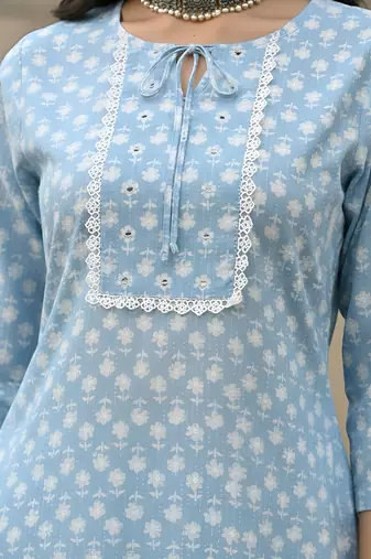 Blue  pure cotton printed kurti for women