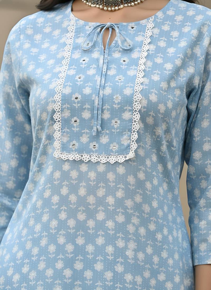 Blue  pure cotton printed kurti for women