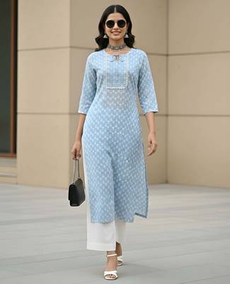 Blue  pure cotton printed kurti for women 3