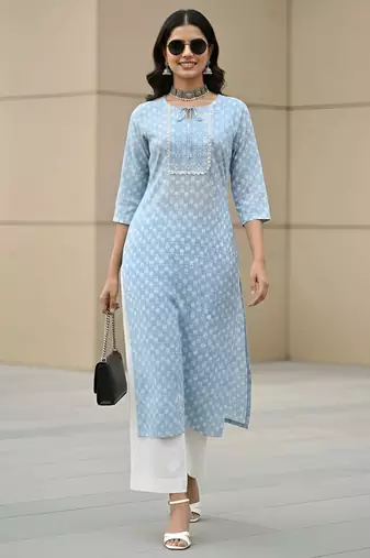 Blue  pure cotton printed kurti for women