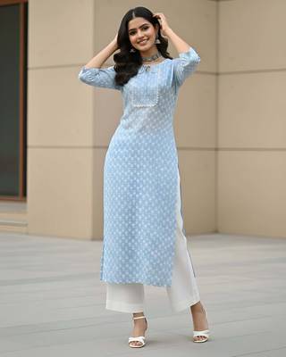 Blue  pure cotton printed kurti for women 4