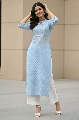 Blue  pure cotton printed kurti for women