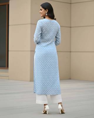 Blue  pure cotton printed kurti for women 5