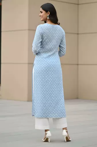 Blue  pure cotton printed kurti for women