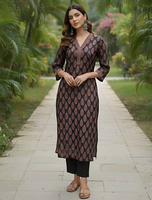 Black  pure cotton printed kurti for women 1