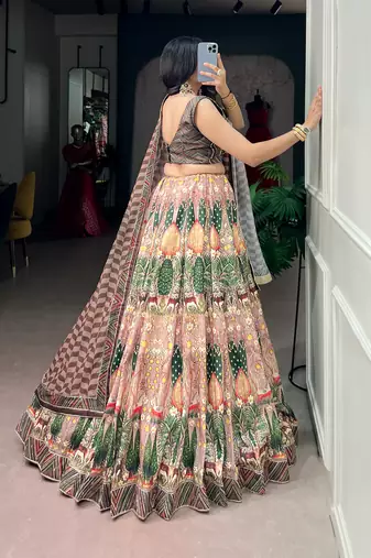 Women's Vaishali Silk Printed Lehenga Choli with Beadswork and Gotta Patti Lace