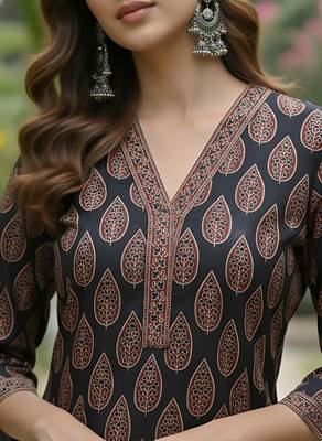 Black  pure cotton printed kurti for women 2