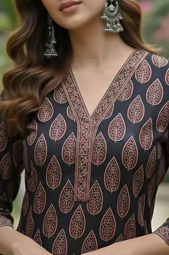 Black  pure cotton printed kurti for women