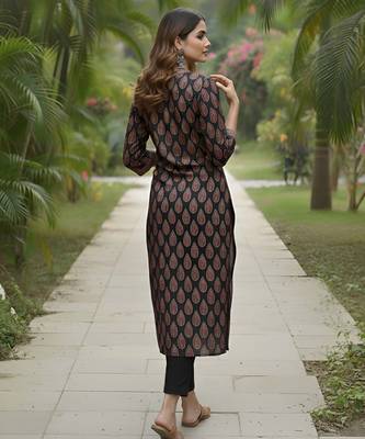 Black  pure cotton printed kurti for women 4