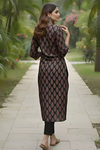 Black  pure cotton printed kurti for women