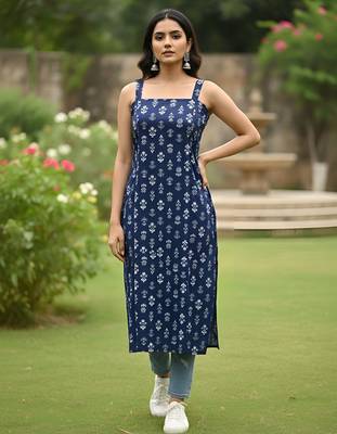 Blue  pure cotton printed kurti for women 1