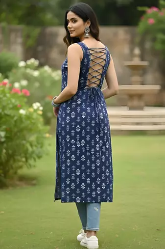 Blue  pure cotton printed kurti for women